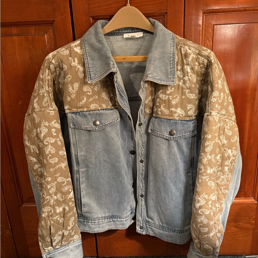 Stylish Denim and Tan Paisley Jean Jacket